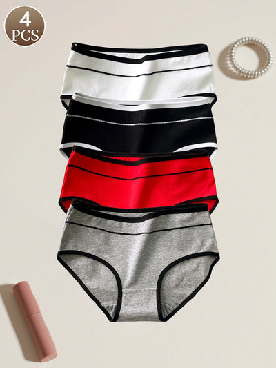 4PCS Women's Cotton Mid-Waist Briefs – Seamless, Soft & Sporty Comfort