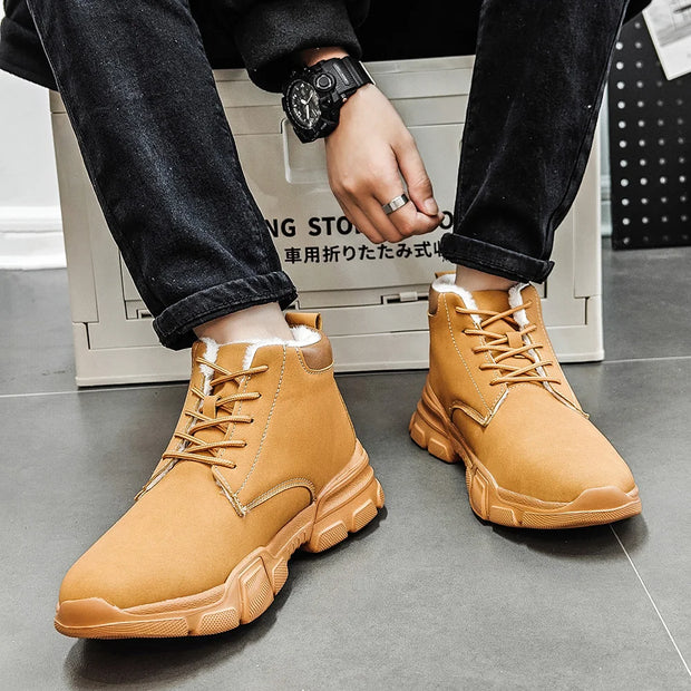 Men's Short Boots Fall/Winter Style Fleece-Lined, Thickened, Warm, Outdoor, Slip-Resistant, Durable High-Top Short Boots for Men