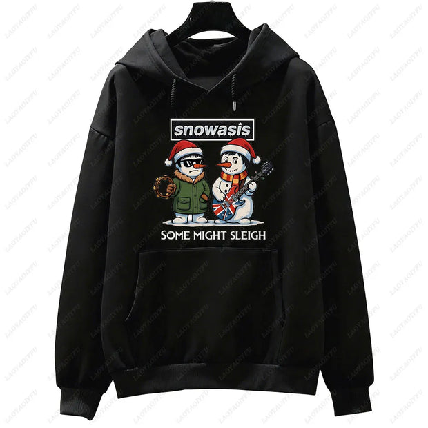 Funny Christmas Men Hoodies SNOWASIS Some Might Sleigh Snowman Tops Rock Band Parody Holiday Gift Music Lovers Christmas Hoody