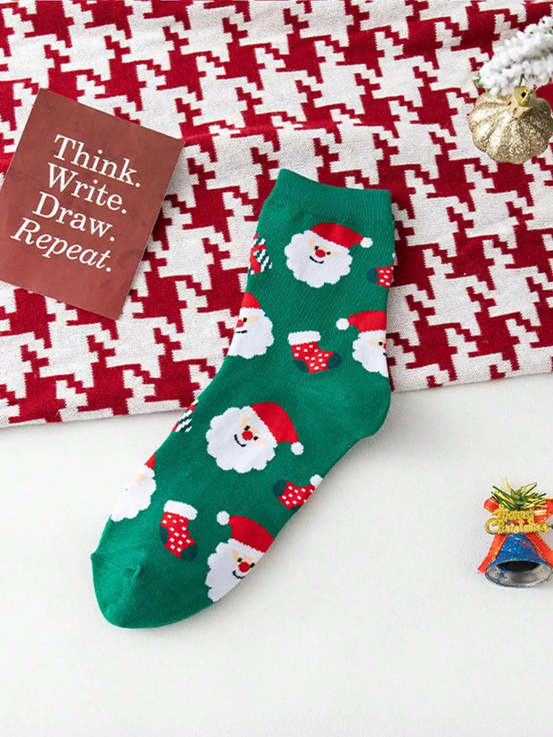 Christmas Themed Warm Cotton Socks Cute Feature Single Or Four Pairs Pack Holiday Cheerful Cozy Footwear