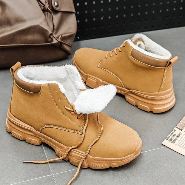 Men's Short Boots Fall/Winter Style Fleece-Lined, Thickened, Warm, Outdoor, Slip-Resistant, Durable High-Top Short Boots for Men