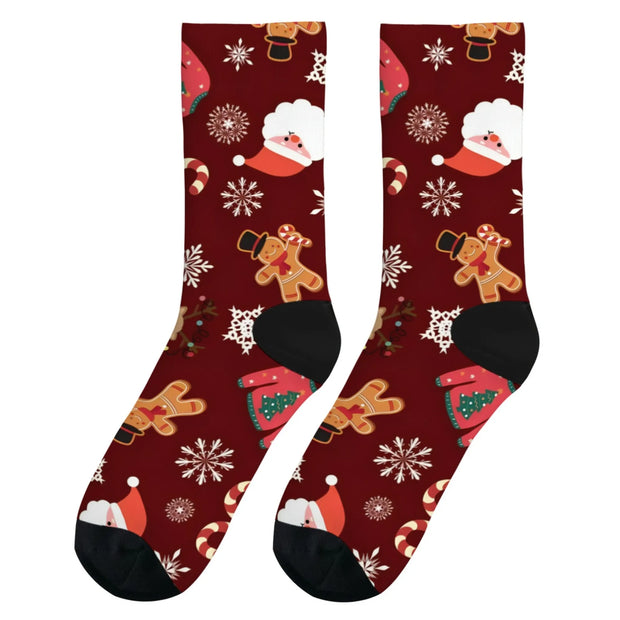 Colorful Christmas themed men's socks Harajuku color happy fun cute reindeer, gingerbread man socks Christmas gift
