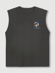 Men's Sleeveless Summer Tank – Coconut Tree & Surfboard Print, Breathable Leisure Fit