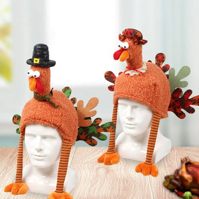 Party Accessory Cartoon Thanksgiving Plush Turkey Hat Handmade Orange Thanksgiving Cap High-top Halloween Cosplay Costume Autumn