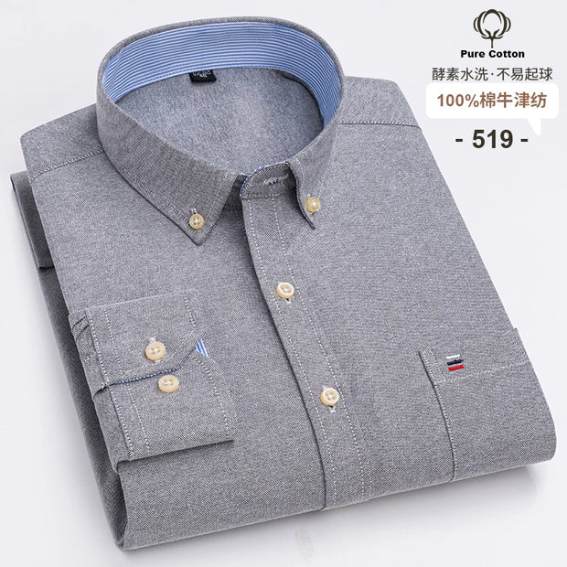 New Men Social Shirt Long Sleeve 100%Pure Cotton Oxford Soft Formal Male Clothes Oversized Pocket Shirt Men clothing S-7XL