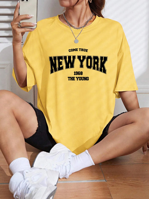 When 1968 The New York Is Young Cotton Woman Tshirts Oversize Daily Tshirts Creativity Streettshirt Individual Casual Clothes