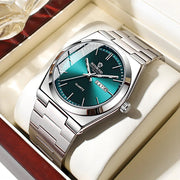 UTHAI Men's Stainless Steel Quartz Watch – Double Calendar, Waterproof, Light Luxury Business Style