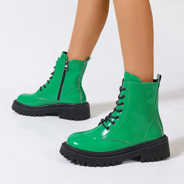 Fall and Winter Thick Bottom Riding Boots Waterproof Platform Lacing Fashion Women's Boots Green Black Large Size 42