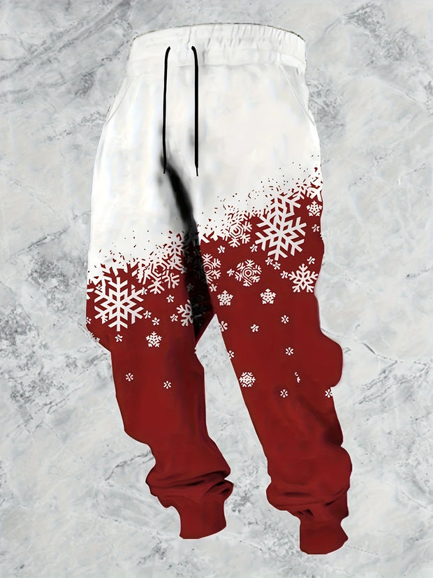 2025 Men's Autumn New Gradient Snowflake Print Soft and Comfortable Drawstring Pants Outdoor Party Festival Clothing
