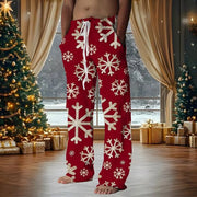 2025 Christmas Men's Snowflake Pants Trousers Drawstring Elastic Waist Casual Holiday Christmas Party Straight Leg Trousers