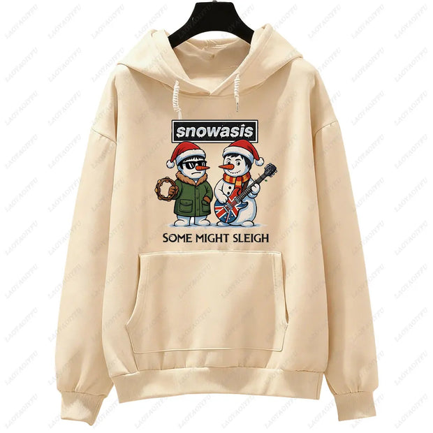 Funny Christmas Men Hoodies SNOWASIS Some Might Sleigh Snowman Tops Rock Band Parody Holiday Gift Music Lovers Christmas Hoody