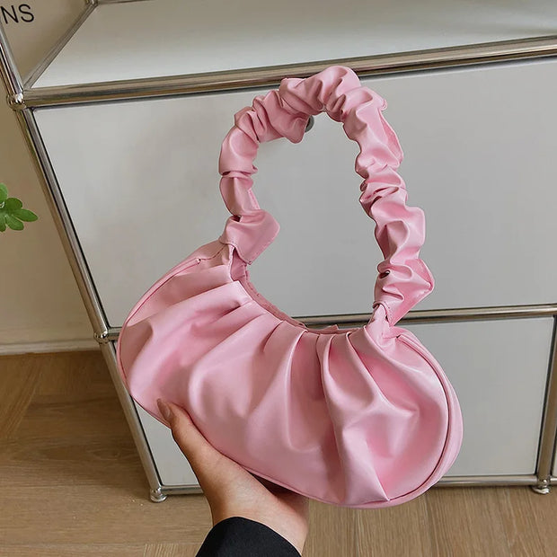New Summer Pleated Handlebags For Women PU Cloud Bags Leisure Armpit Bag Shopping Shoulder Bags Dumpling Handbag Female