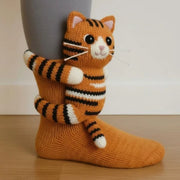 A Pair of Adult Cute Animal Socks 3D Knitted Floor Socks for Fall & Winter Christmas Cozy & Warm Socks for Home & Outdoor