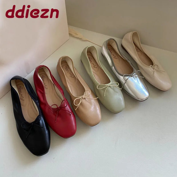 Fashion Shallow Women Ballet Flats Dance Shoes Casual Female Soft Footwear Butterfly-Knot Ladies Flats Slip On Shoes