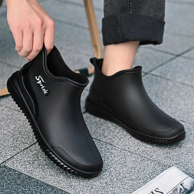 Ankle Rain Boots For Men Integrated forming Simple Waterproof Rain Shoes Toughness Anti-slip Fishing On Work Camping Waterproof