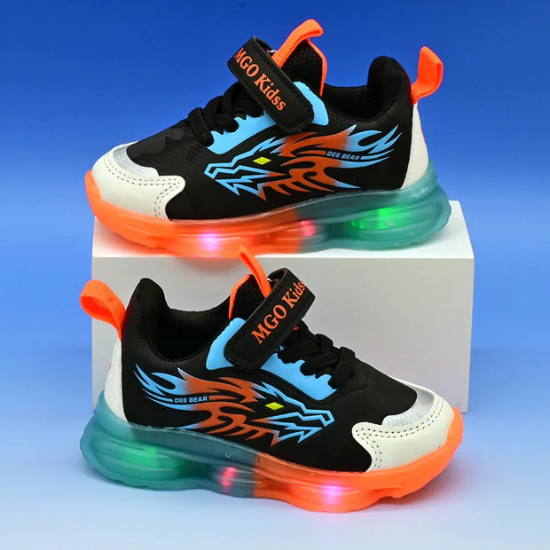 Fashion Girls' Sneaker 2025spring New Kids LED Light Shoes Anti Slip Boys Basketball Shoes Soft Soled Girls Casual Shoes Zapatos