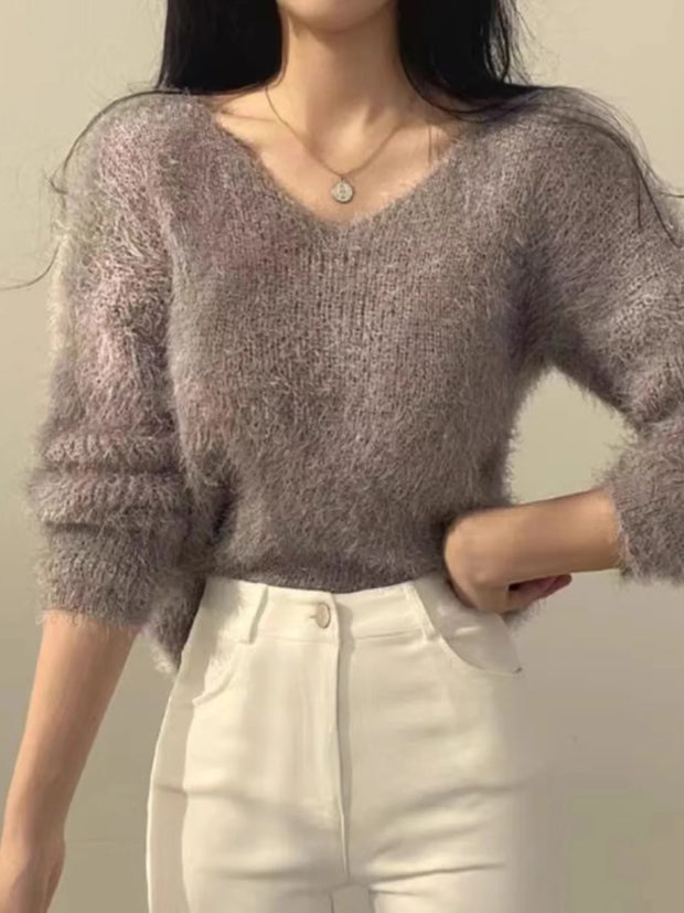 Women's Soft Cozy V-Ne Sweater Autumn Winter Faion Sweet Large V-Ne Knitted Top Women's Faion Trendy Sweater