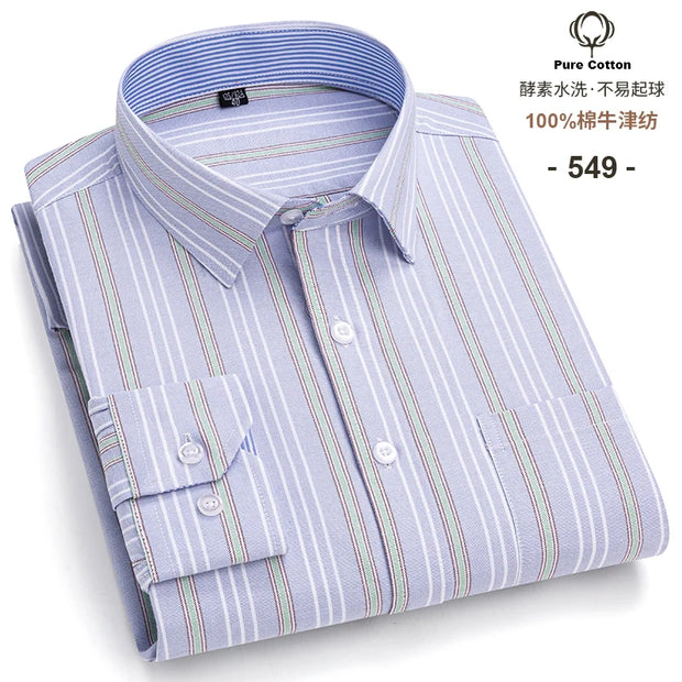 New Men Social Shirt Long Sleeve 100%Pure Cotton Oxford Soft Formal Male Clothes Oversized Pocket Shirt Men clothing S-7XL