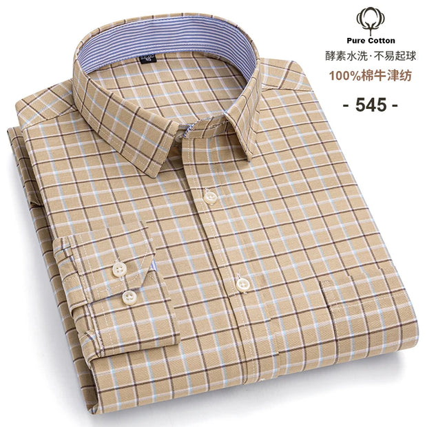 New Men Social Shirt Long Sleeve 100%Pure Cotton Oxford Soft Formal Male Clothes Oversized Pocket Shirt Men clothing S-7XL