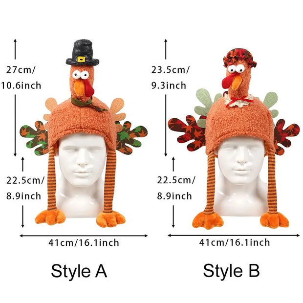 Party Accessory Cartoon Thanksgiving Plush Turkey Hat Handmade Orange Thanksgiving Cap High-top Halloween Cosplay Costume Autumn