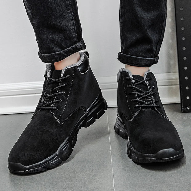 Men's Short Boots Fall/Winter Style Fleece-Lined, Thickened, Warm, Outdoor, Slip-Resistant, Durable High-Top Short Boots for Men