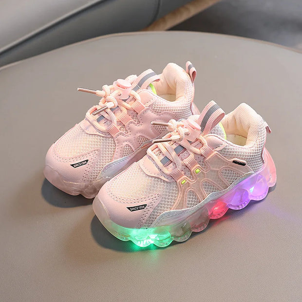 2025Autumn New Kid Sneaker Anti Slip Soft Bottom Boy LED Light Shoes Comfort Versatile Girls Casual Shoe Simple Child Mesh Shoes