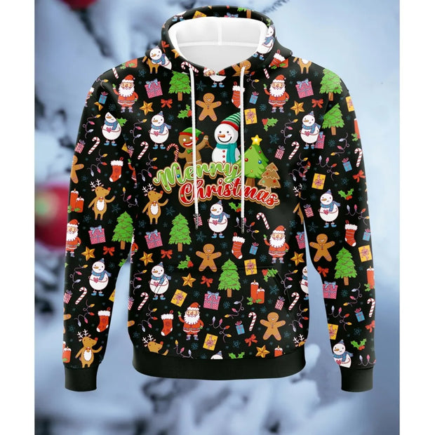 Men's Hooded Hoodies Prints Christmas Theme Santa Claus Graphic Sweatshirt Drawstring Long Sleeve Streetwear Tops Men's Clothing