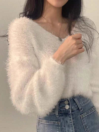 Women's Soft Cozy V-Ne Sweater Autumn Winter Faion Sweet Large V-Ne Knitted Top Women's Faion Trendy Sweater