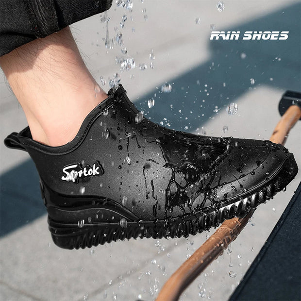 Ankle Rain Boots For Men Integrated forming Simple Waterproof Rain Shoes Toughness Anti-slip Fishing On Work Camping Waterproof