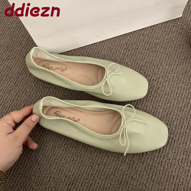 Fashion Shallow Women Ballet Flats Dance Shoes Casual Female Soft Footwear Butterfly-Knot Ladies Flats Slip On Shoes