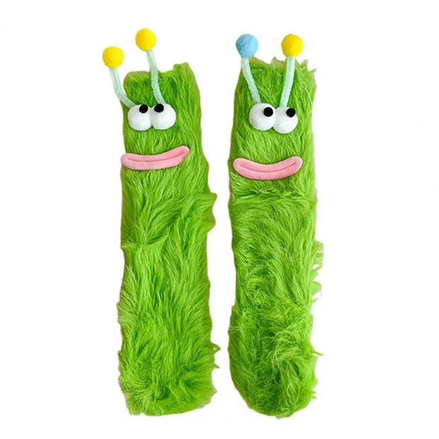 1 Pair Cartoon Socks Funny Expression Decoration Animal Big Eyes Thick Fuzzy Plush Fall Winter Floor Socks Holiday Gift
