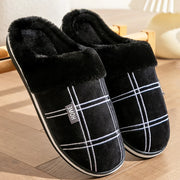 Large size 50-51 Plaid House Slippers for Man Memory Foam Winter Plush Indoor Male Shoes Warm Home Slippers 2024 Non Slip Black
