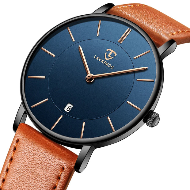 Men’s Minimalist Analog Watch – Date Display, Leather Strap, Fashion-Forward Simplicity
