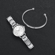 Women’s Elegant Steel Strap Quartz Watch & Love Bracelet Set