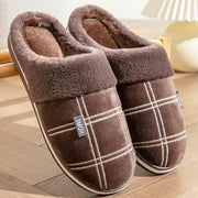 Large size 50-51 Plaid House Slippers for Man Memory Foam Winter Plush Indoor Male Shoes Warm Home Slippers 2024 Non Slip Black