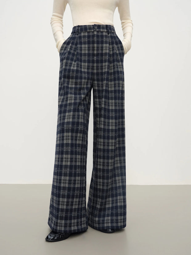 FSLE Retro Plaid Straight-Leg Casual Tros for Women Fall Winter 2025 New Arrival Petite-Friendly Casual Pants Commuting