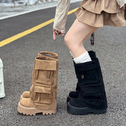 2025 Fall Winter New Brown Fashion Boots Versatile Platform Heightened Vintage Trouser Heel Boots Women