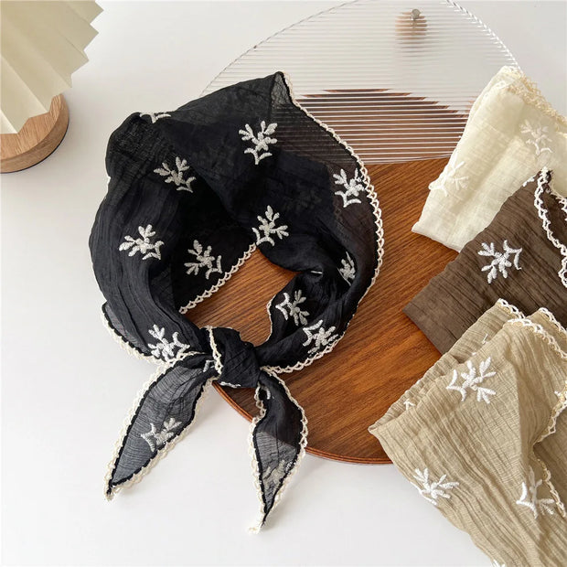 Decorative Hair Scarf Headband Flower Petal Embroidered Scarves Small Shawls Floral Sunscreen Headscarf Lady Office Neckerchief