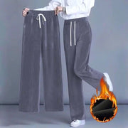 Autumn Winter Fleece Wide Leg Pants Women High Waist Loose All-match Straight Casual Trousers Simplicity Lacing Elastic Waist