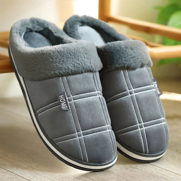 Large size 50-51 Plaid House Slippers for Man Memory Foam Winter Plush Indoor Male Shoes Warm Home Slippers 2024 Non Slip Black