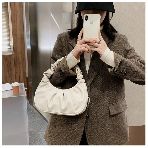 New Summer Pleated Handlebags For Women PU Cloud Bags Leisure Armpit Bag Shopping Shoulder Bags Dumpling Handbag Female