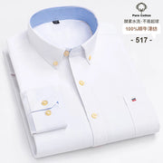 New Men Social Shirt Long Sleeve 100%Pure Cotton Oxford Soft Formal Male Clothes Oversized Pocket Shirt Men clothing S-7XL