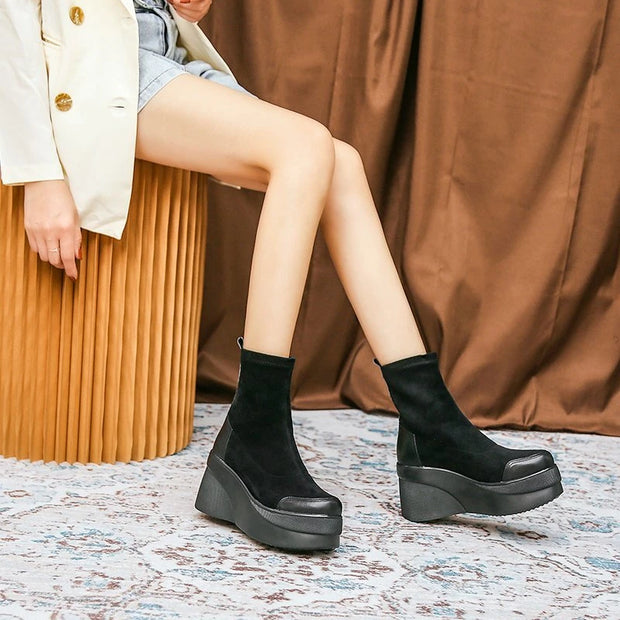 Women's Boots 2022 Autumn Winter Botines Chelsea Short Platform Shoes Chunky Elegant Ankle Black  and Low Price