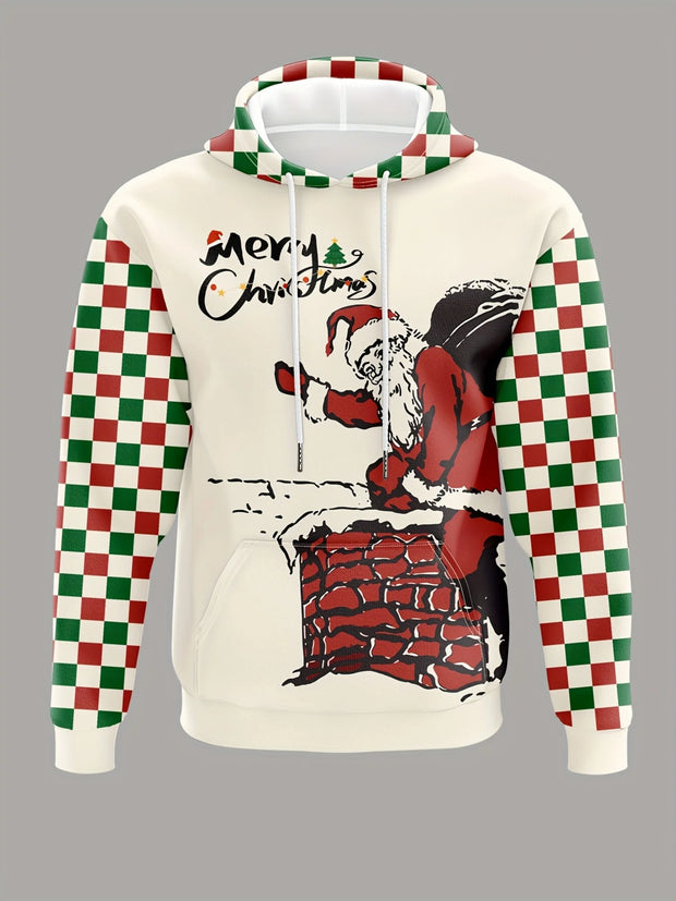 Men's Hooded Hoodies Prints Christmas Theme Santa Claus Graphic Sweatshirt Drawstring Long Sleeve Streetwear Tops Men's Clothing