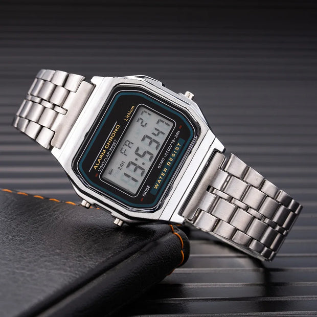 Women’s Elegant Gold & Silver Stainless Steel Digital Watch