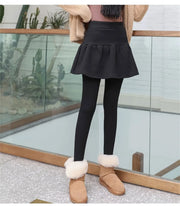 Skirt Leggings Autumn and Winter Fleece  Stretchy Warm High Waist Good Elastic Cotton Warm Leggings