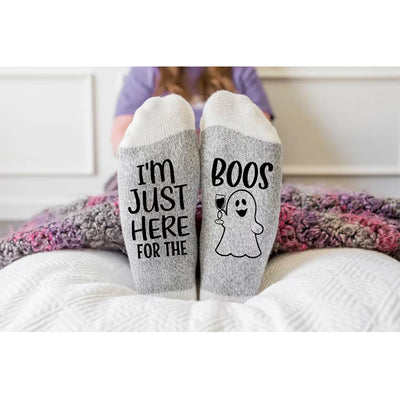 Halloween Socks I'm Just Here for The Boos Ghost Drinking Socks Boozy Fall Gift Costume Colleague Wine Lover Party Photo Props