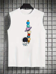 Men's Sleeveless Astronaut Print Tank – Breathable Summer Fitness & Leisure Wear