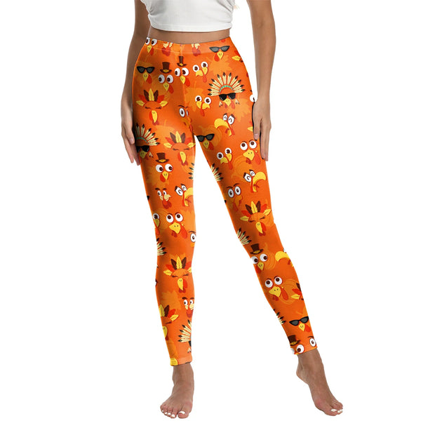 [You're My Secret] Adult Women Turkey Print Leggings for Women Thanksgiving Day Party Skinny Pants Streetwear Yoga Leggings