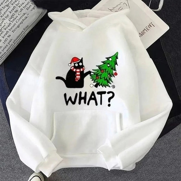 Autumn New Christmas Hoodies Cat&Christmas Tree Print Winter Hoodie Men Women Fashion Casual Sweatshirts Pullovers New Year Gift